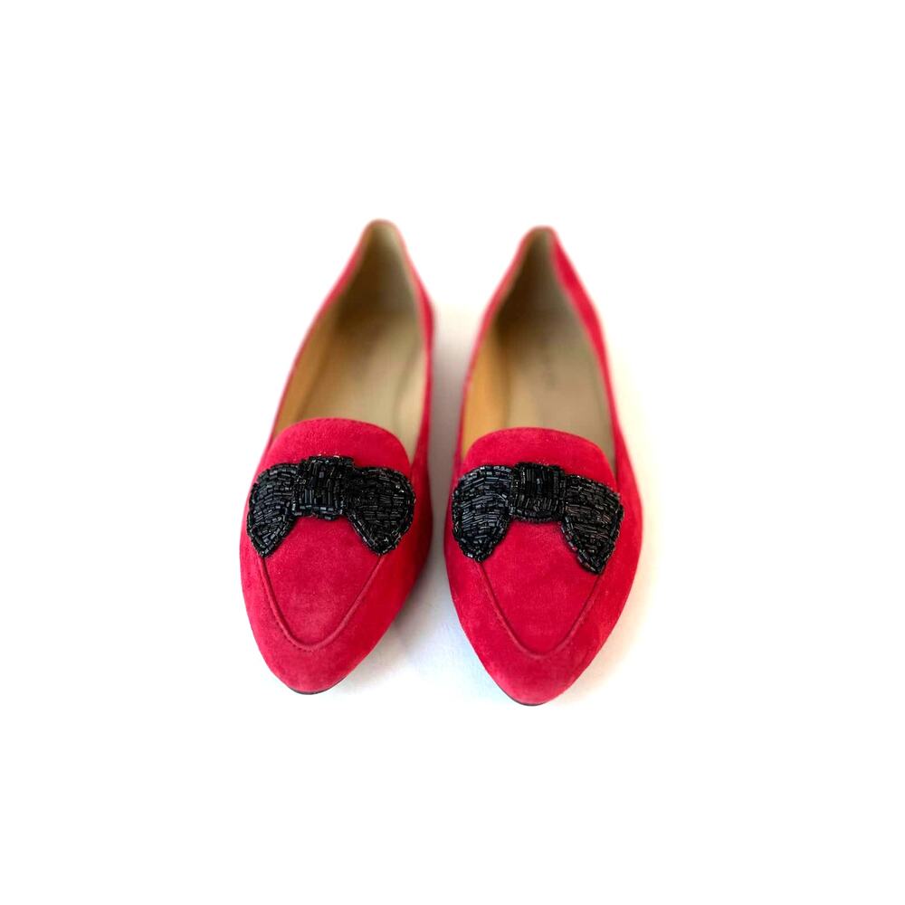 Talbots Women's Red Suede Beaded Black Bow Loafers Size 6